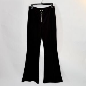 FOREVER 21 Black Wide Leg Pants Women's Sz M Zipper Accent Flare Leg Y2K Retro